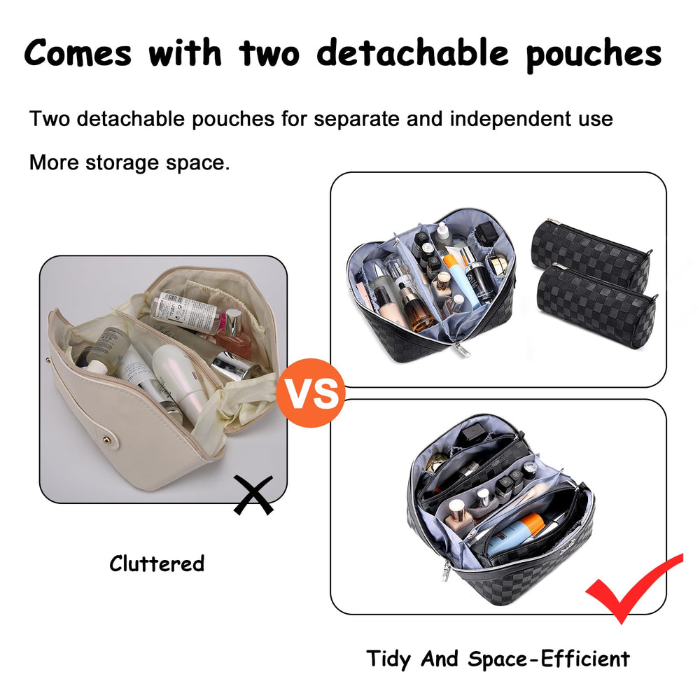 BOYATU two pouch set shown with full sized bottles for organized travel