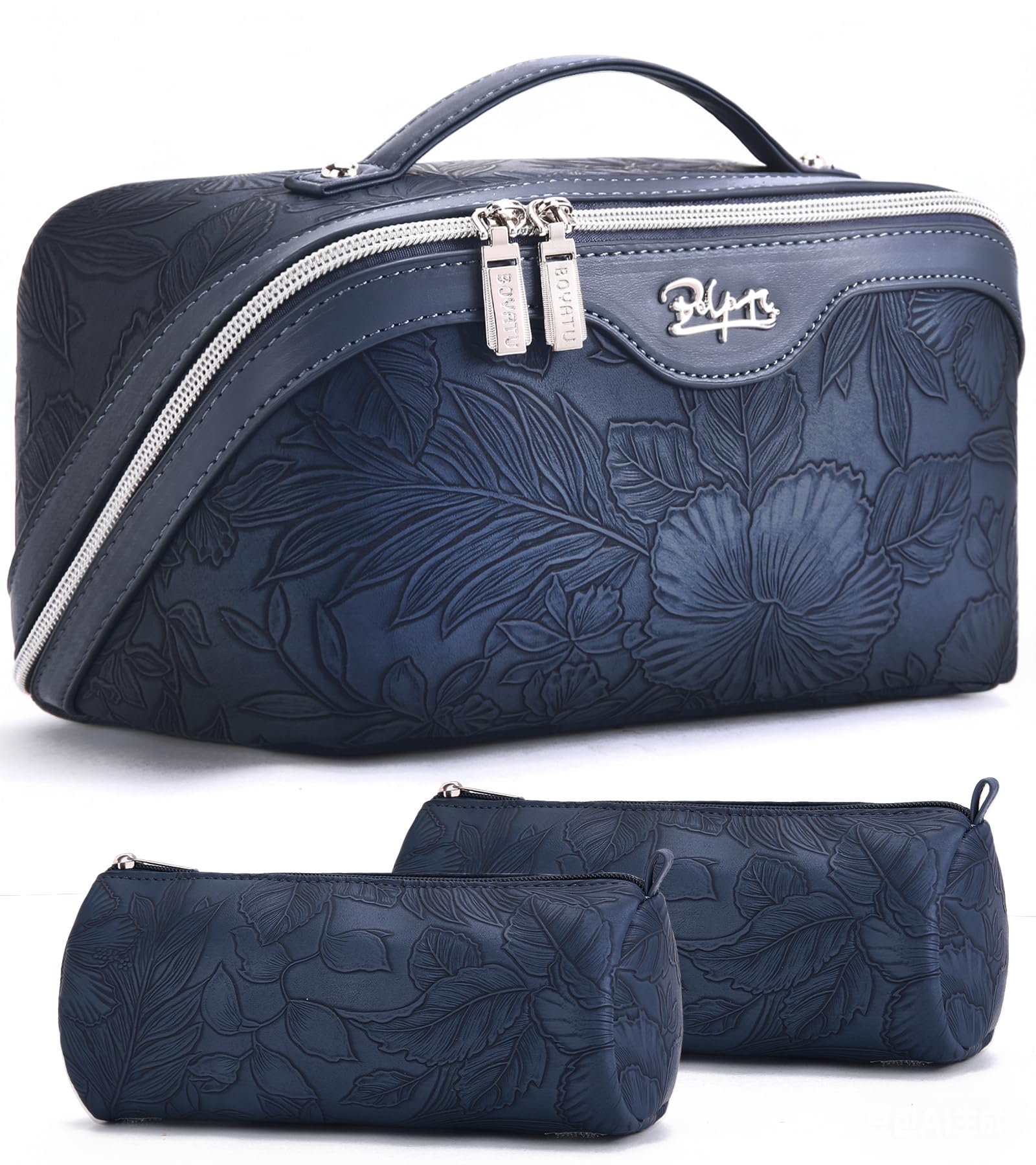 BOYATU floral travel makeup bag set, large capacity organizer for cosmetics on trips