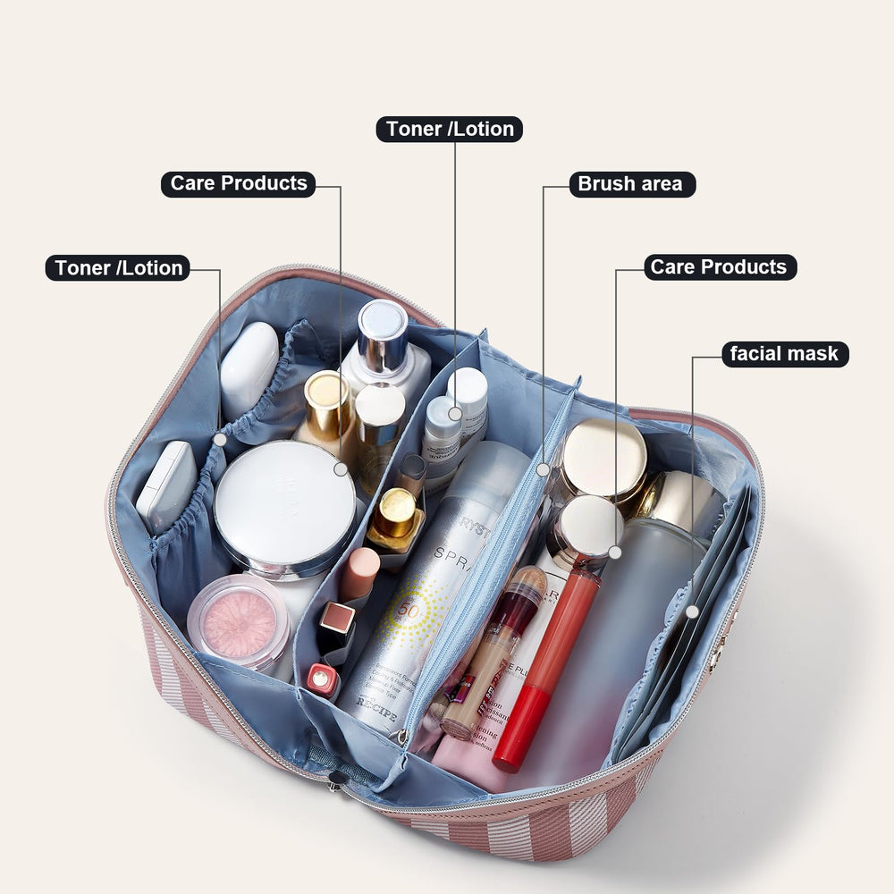Boyatu large PU leather makeup bag with spacious interior and built-in dividers.