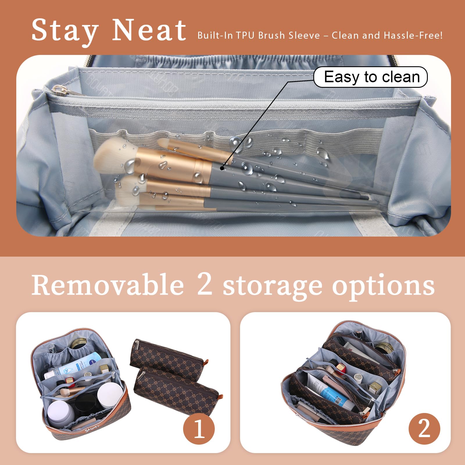 BOYATU makeup bag with handle for easy travel in any setting.