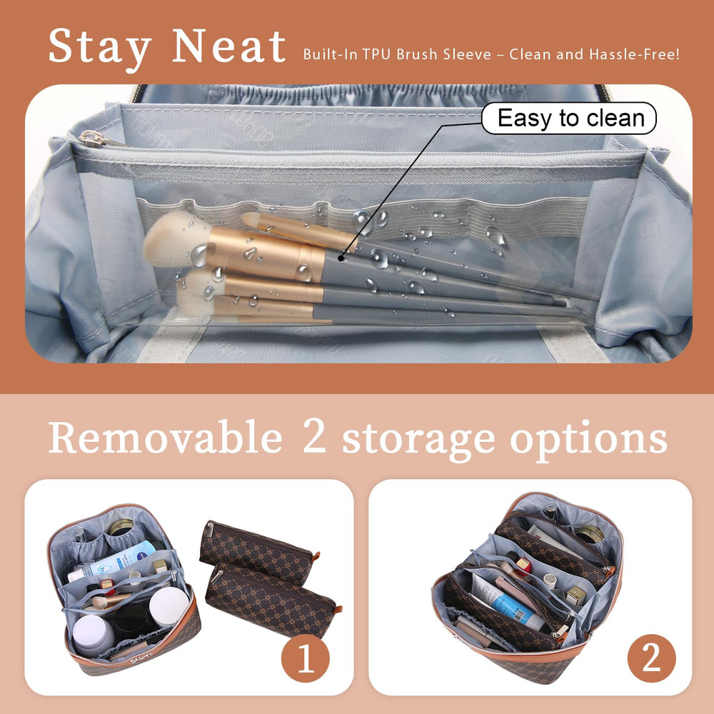 BOYATU makeup bag with handle for easy travel in any setting.