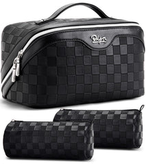 BOYATU travel makeup bag front view with organized compartments for easy packing