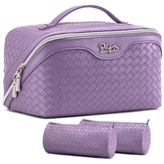 BOYATU L01 purple travel makeup bag, front view, stylish waterproof vegan leather for on-the-go beauty.