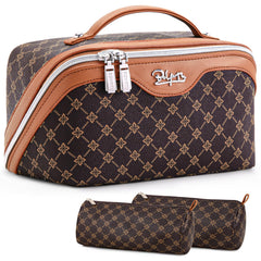 BOYATU travel makeup bag with large compartments for organized cosmetics on the go.