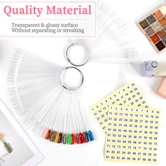 BQAN clear acrylic swatches organized neatly with sturdy rings for salons.
