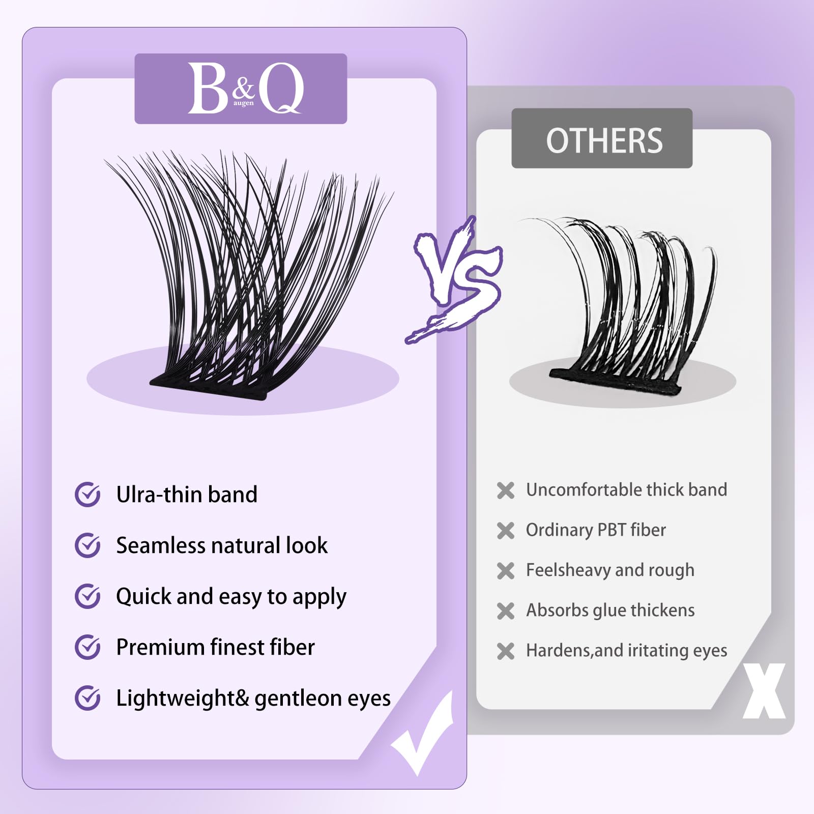 B&Qaugen Lash Clusters B05 D Curl 8-16mm forming natural-looking lash line with flat band