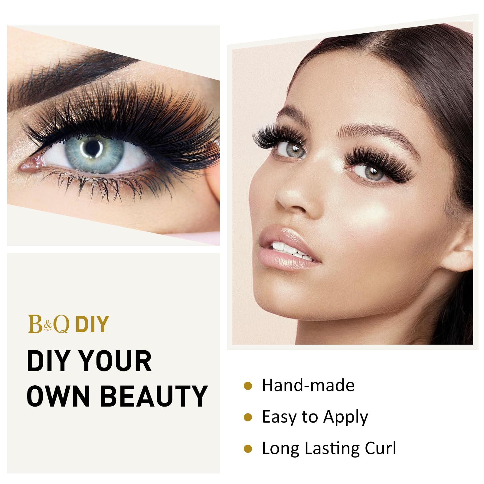 BQaugen glam-cat-eye lash clusters create a defined, dramatic eye shape.