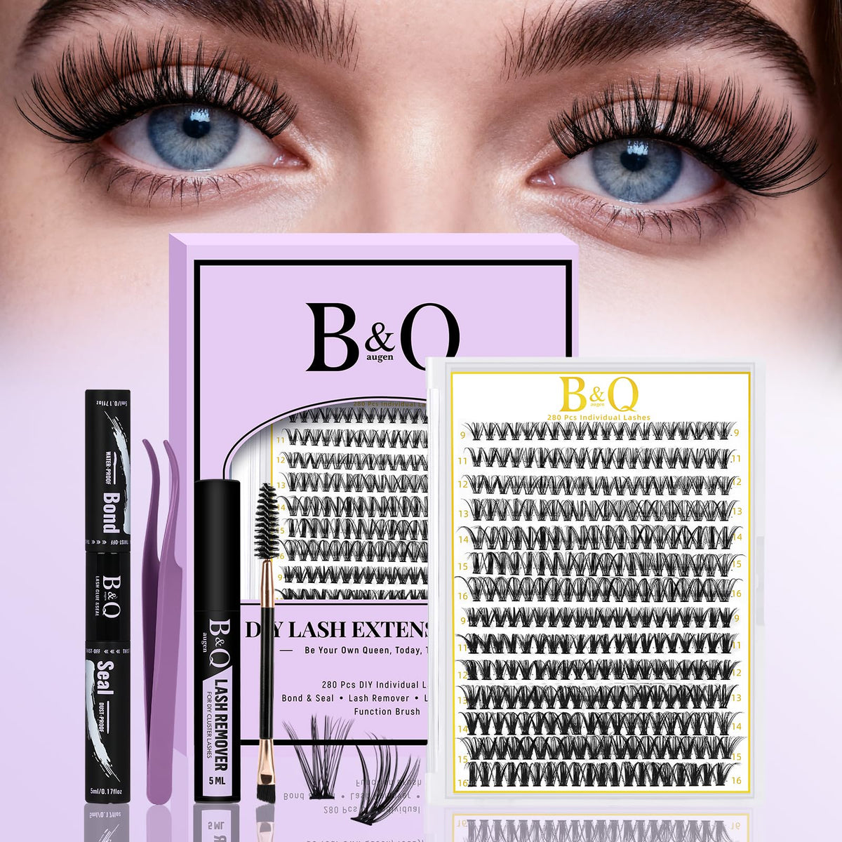 B&Qaugen Lash Clusters Kit with 280 clusters for easy at-home extensions.