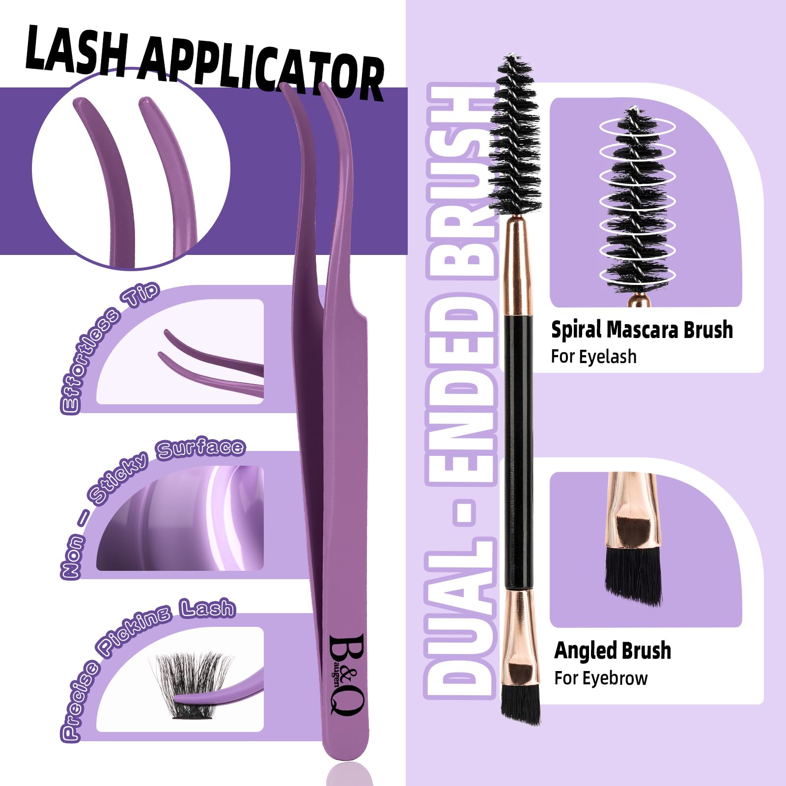 B&Qaugen lash tweezers included for precise application.