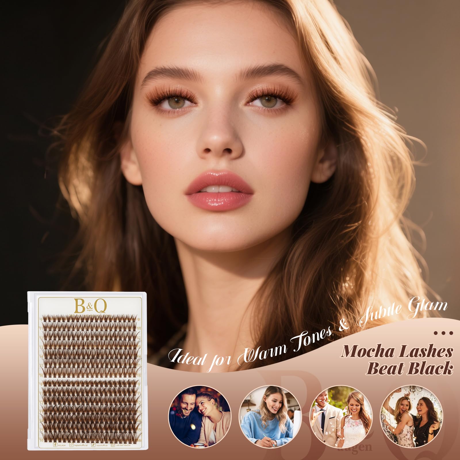 B&Qaugen mocha brown 40d+50d clusters for everyday fullness and subtle definition