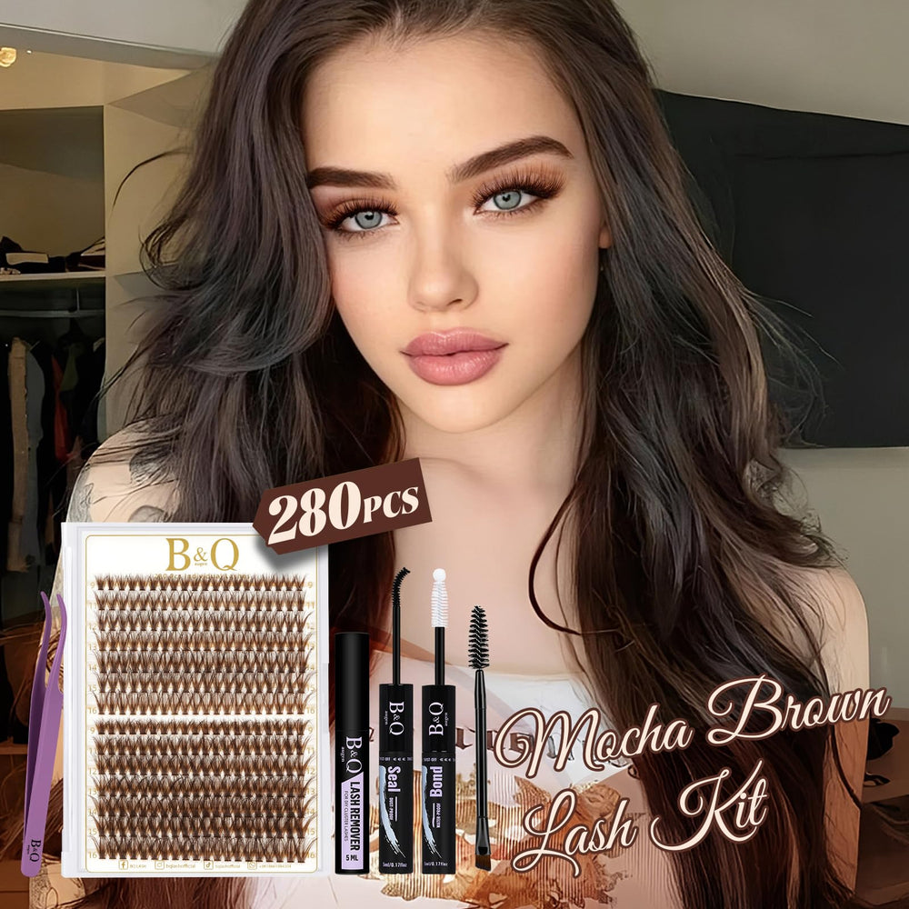 B&Qaugen mocha brown wispy 80d clusters close-up for dramatic yet natural lashes