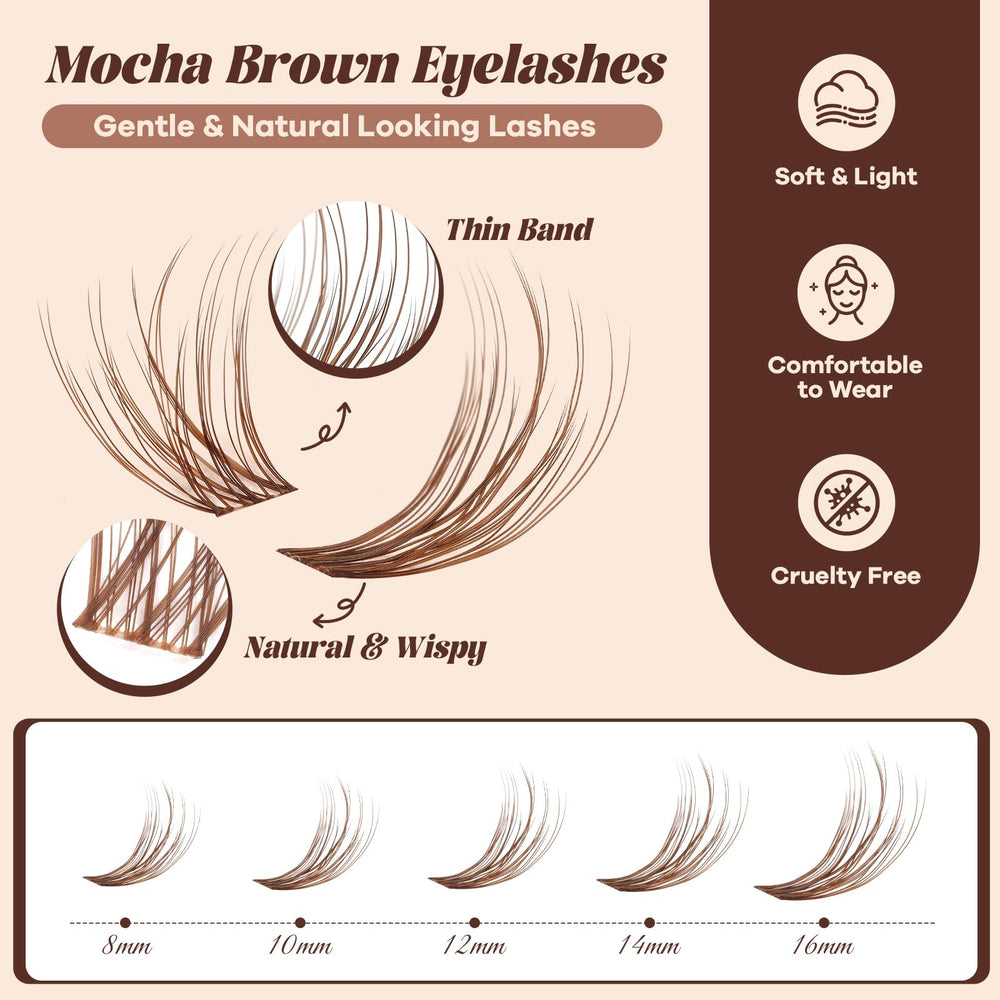 MochaLash cluster shows 8-16 mm length range with C-Curl for versatile styling.
