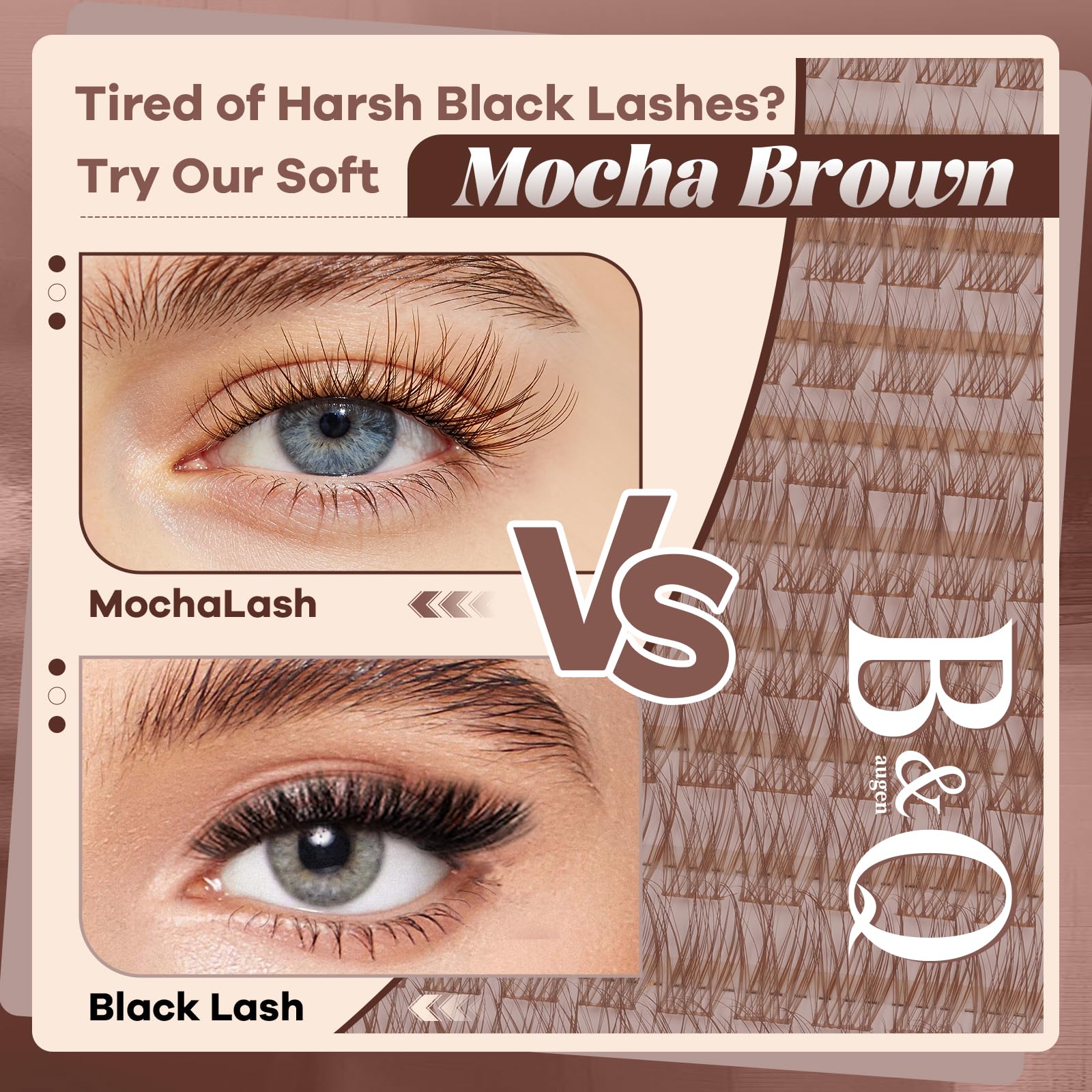 Lightweight, comfortable MochaLash cluster with natural wispy effect.
