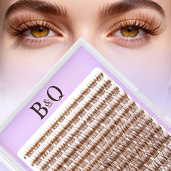 B&Qaugen MochaLash cluster in soft brown blends with blonde hair for a natural look.