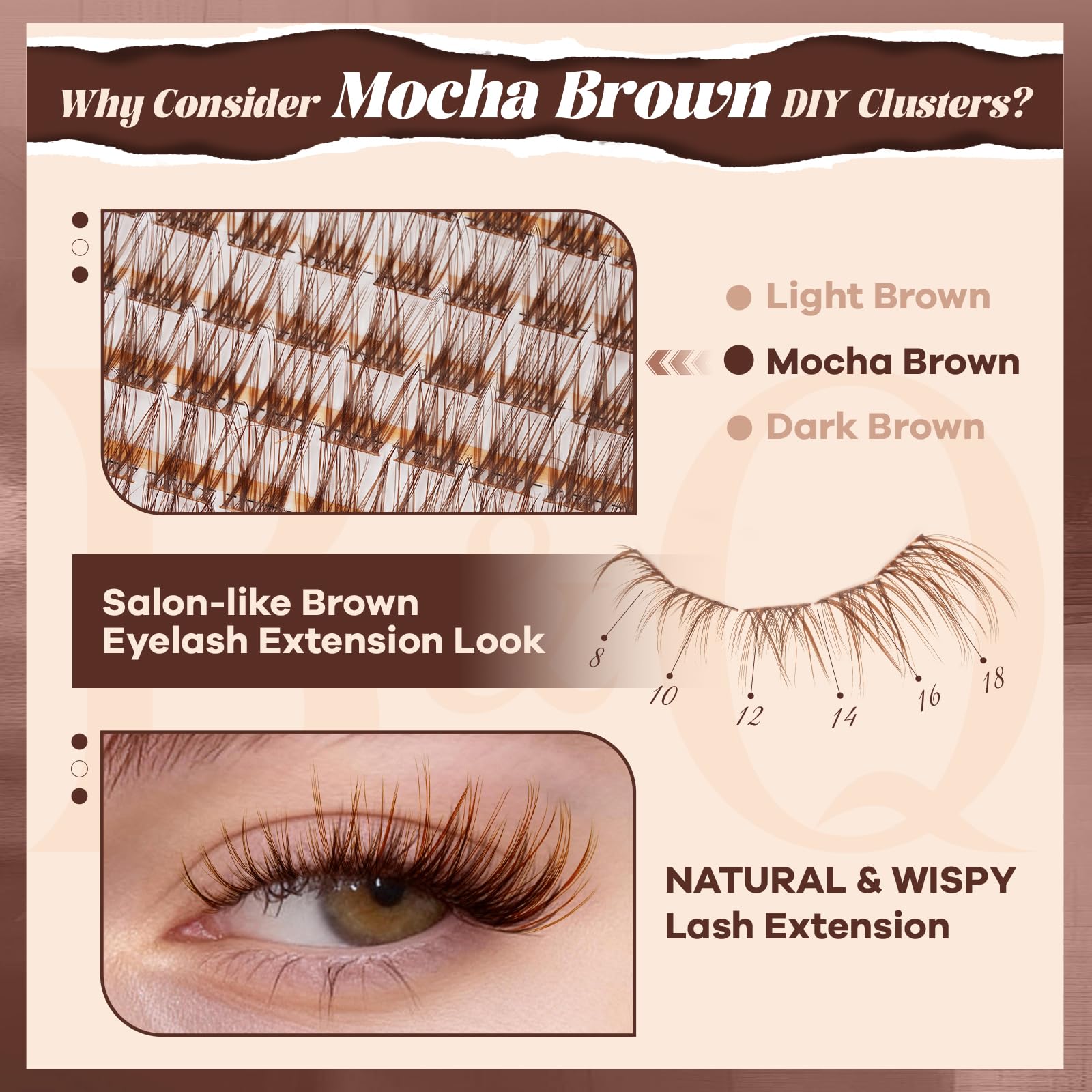 B&Qaugen Mochalash 01 close-up of brown lash clusters for a natural daily look.