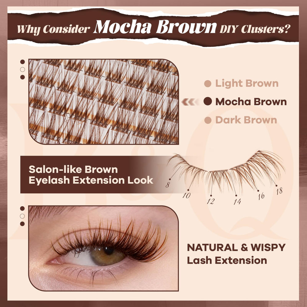 B&Qaugen Mochalash 01 close-up of brown lash clusters for a natural daily look.