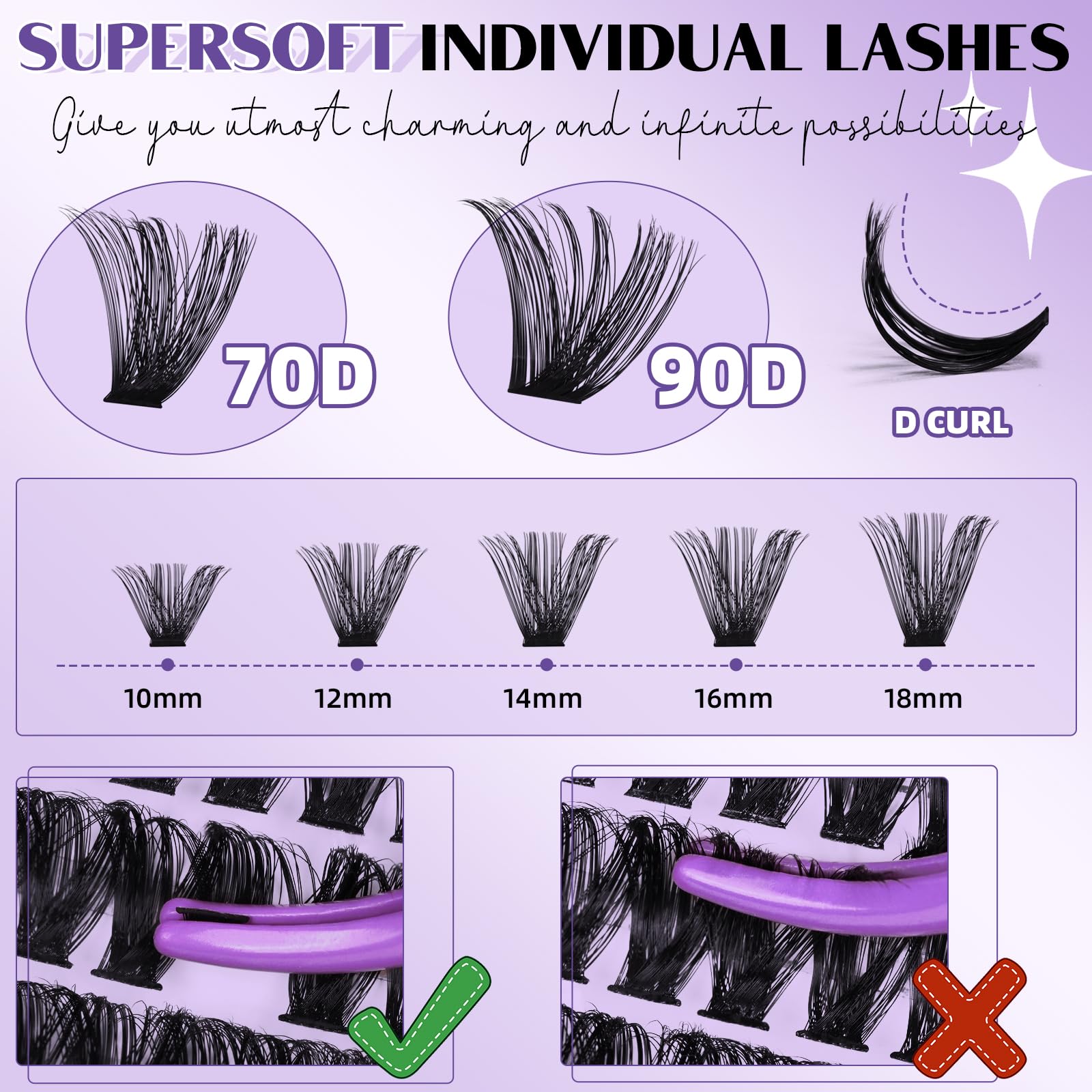 B&amp;Qaugen Supersoft lash clusters 100D-150D-200D for customized fullness.