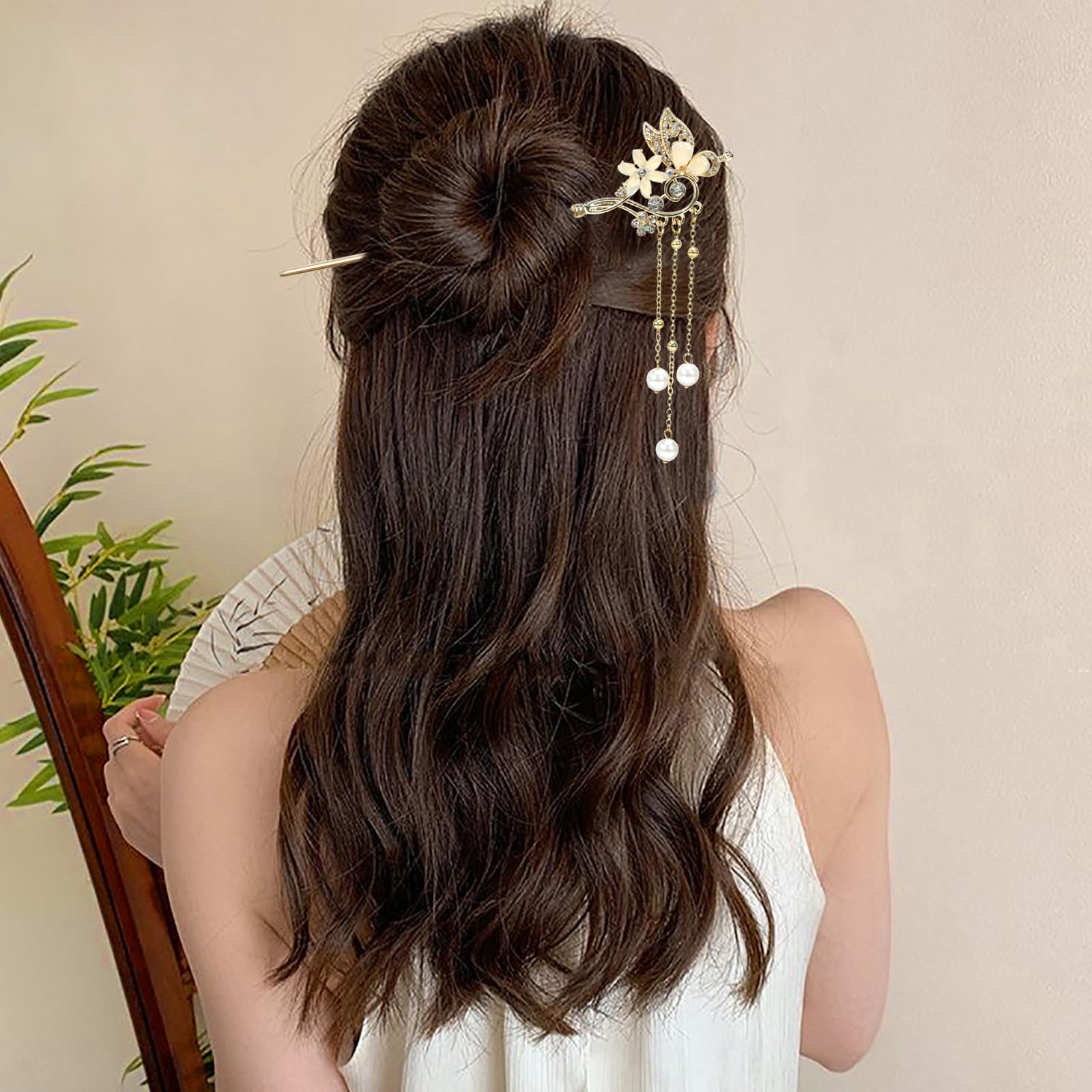 BQSAZHYJ peinado en moño con palillo floral, ideal para ocasiones