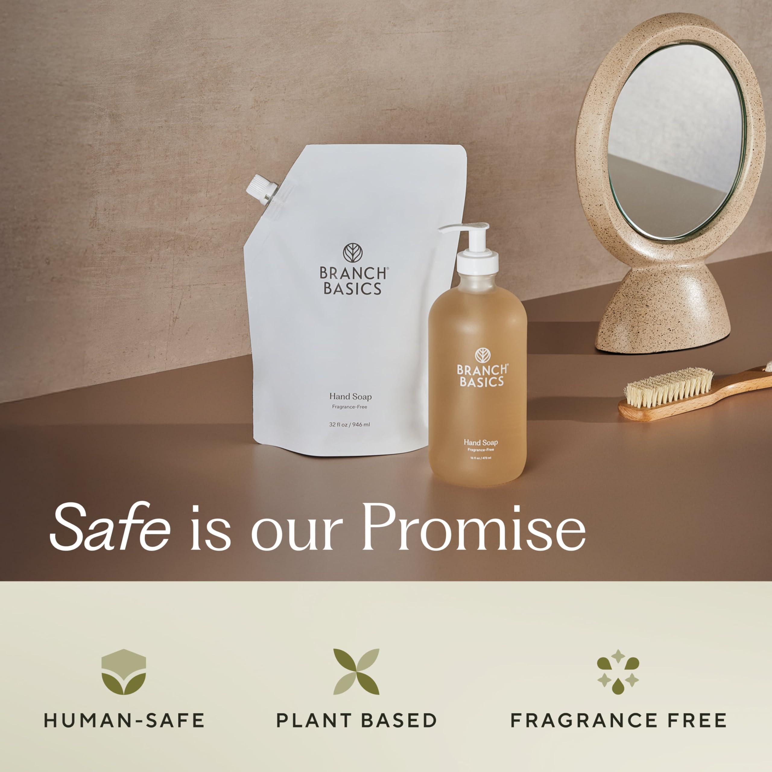 Branch Basics fragrance-free label signaling fragrance-free, hormone-safe cleansing.