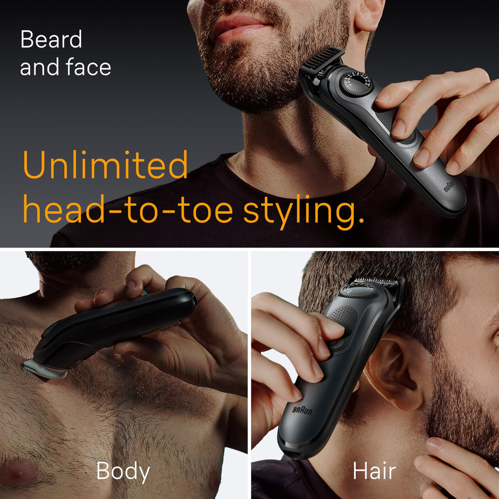 Braun 5471 beard and precision trimmer head attachment enables precise detailing.