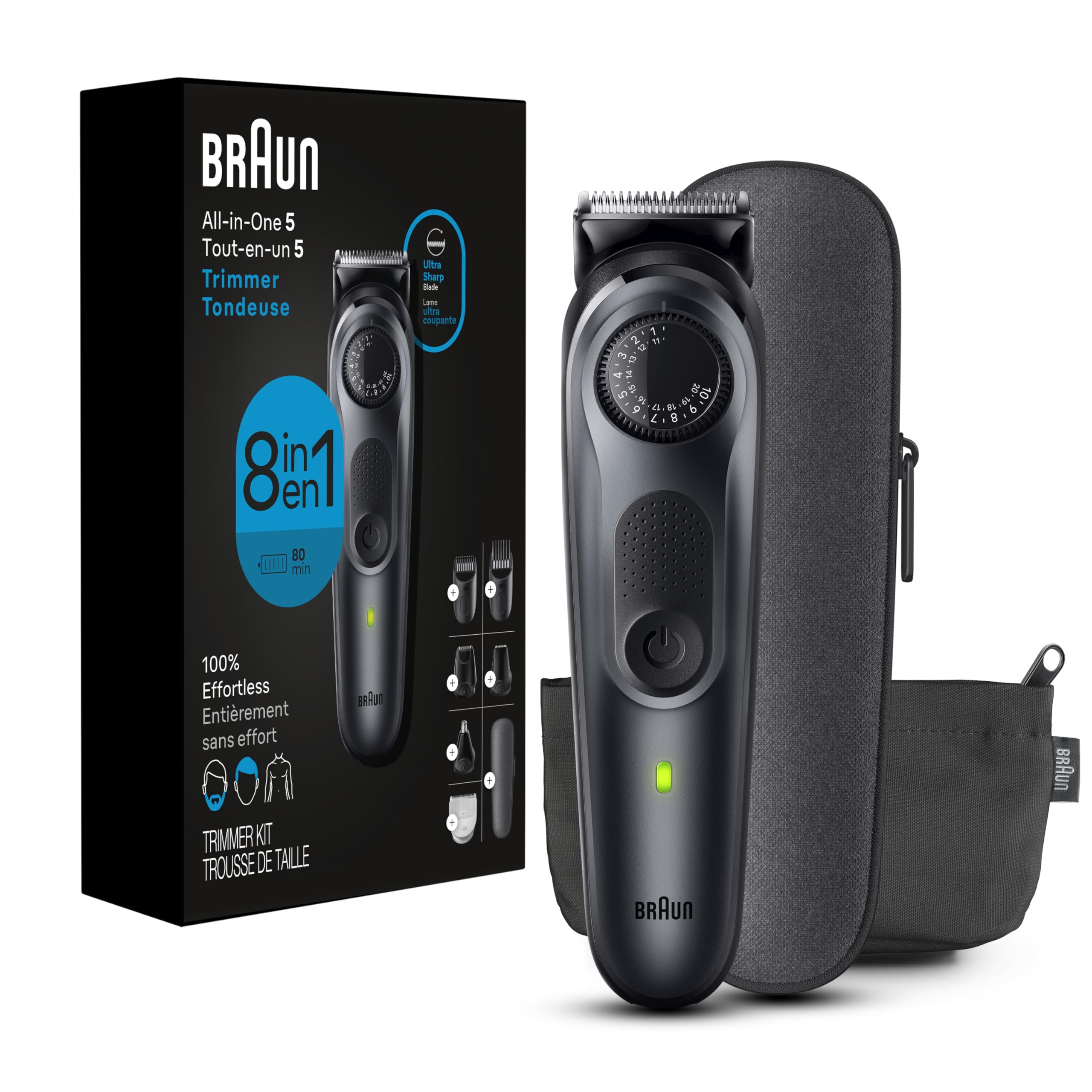 Braun 5471 travel pouch keeps attachments organized for travel.