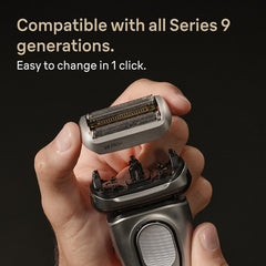 Braun 92S shaver head close-up highlighting five synchronized elements for efficiency.