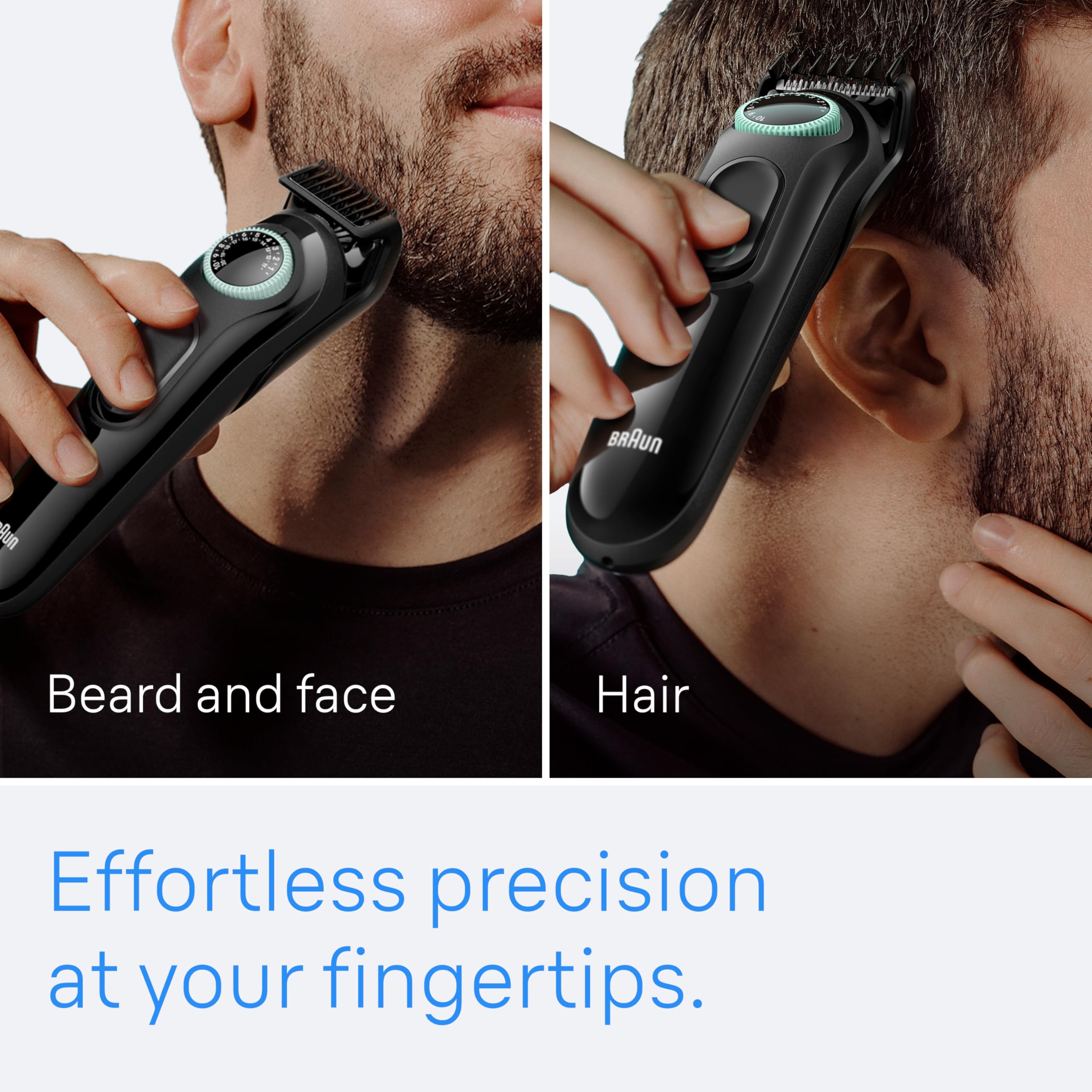 Braun 3450 beard and hair combs close-up enabling quick trims