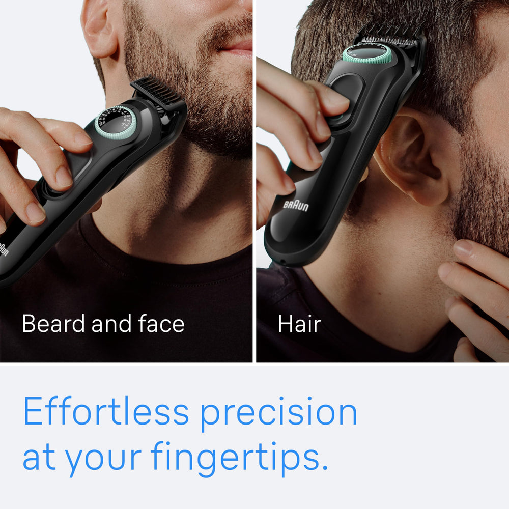 Braun 3450 beard and hair combs close-up enabling quick trims