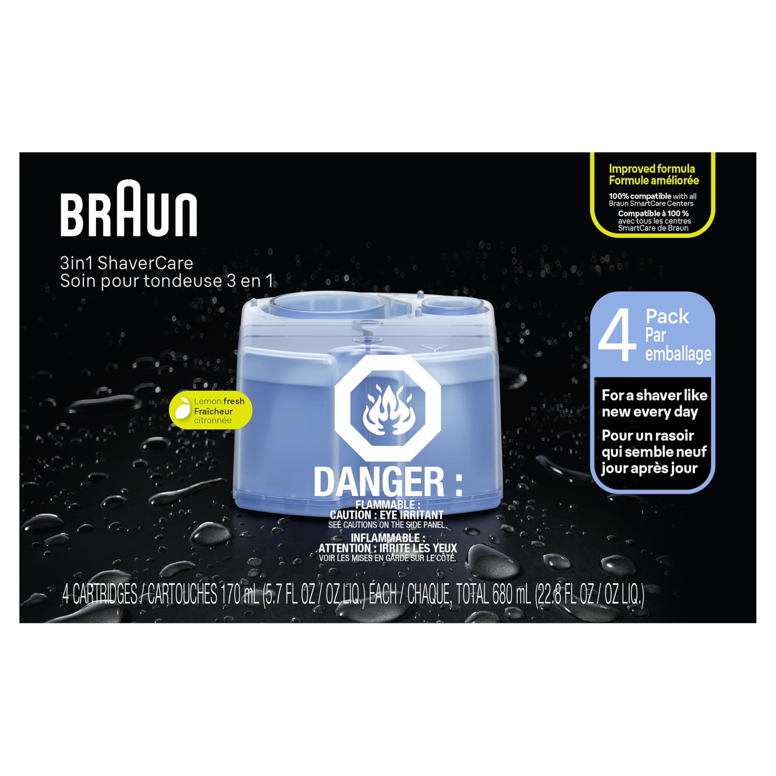 Braun liquid visible on cartridge for quick, thorough cleaning.