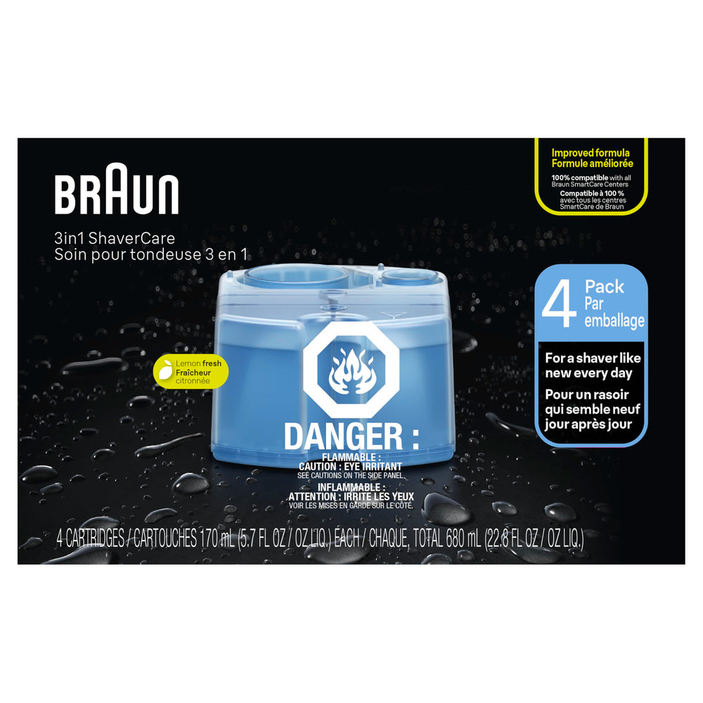 Braun liquid visible on cartridge for quick, thorough cleaning.
