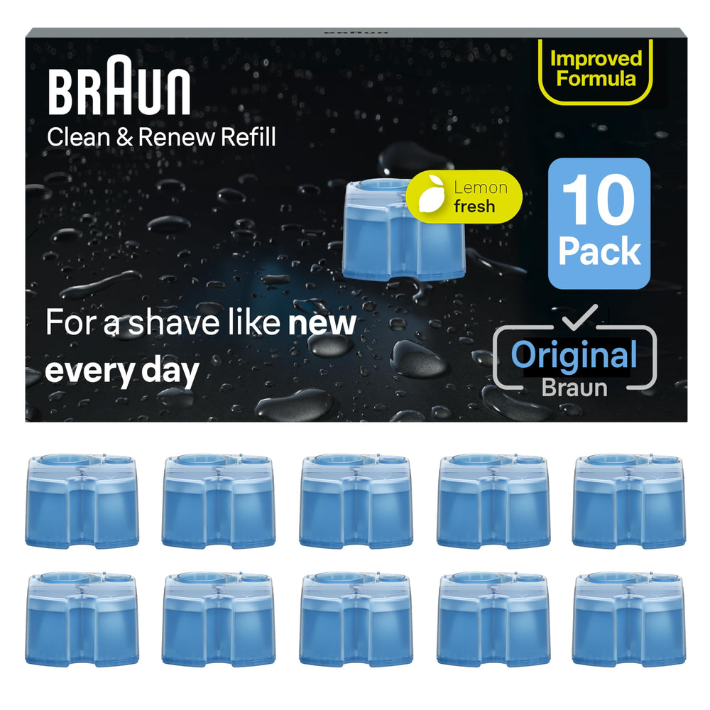 Braun Clean & Renew CCR refill cartridge ready for use, delivers hygienic cleaning and lemon-fresh aroma.