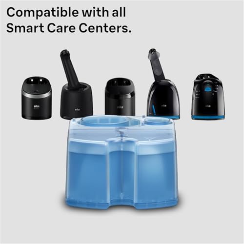 Braun CCR cleaner liquid bottle demonstrates cleaning power and blade lubrication for daily maintenance.