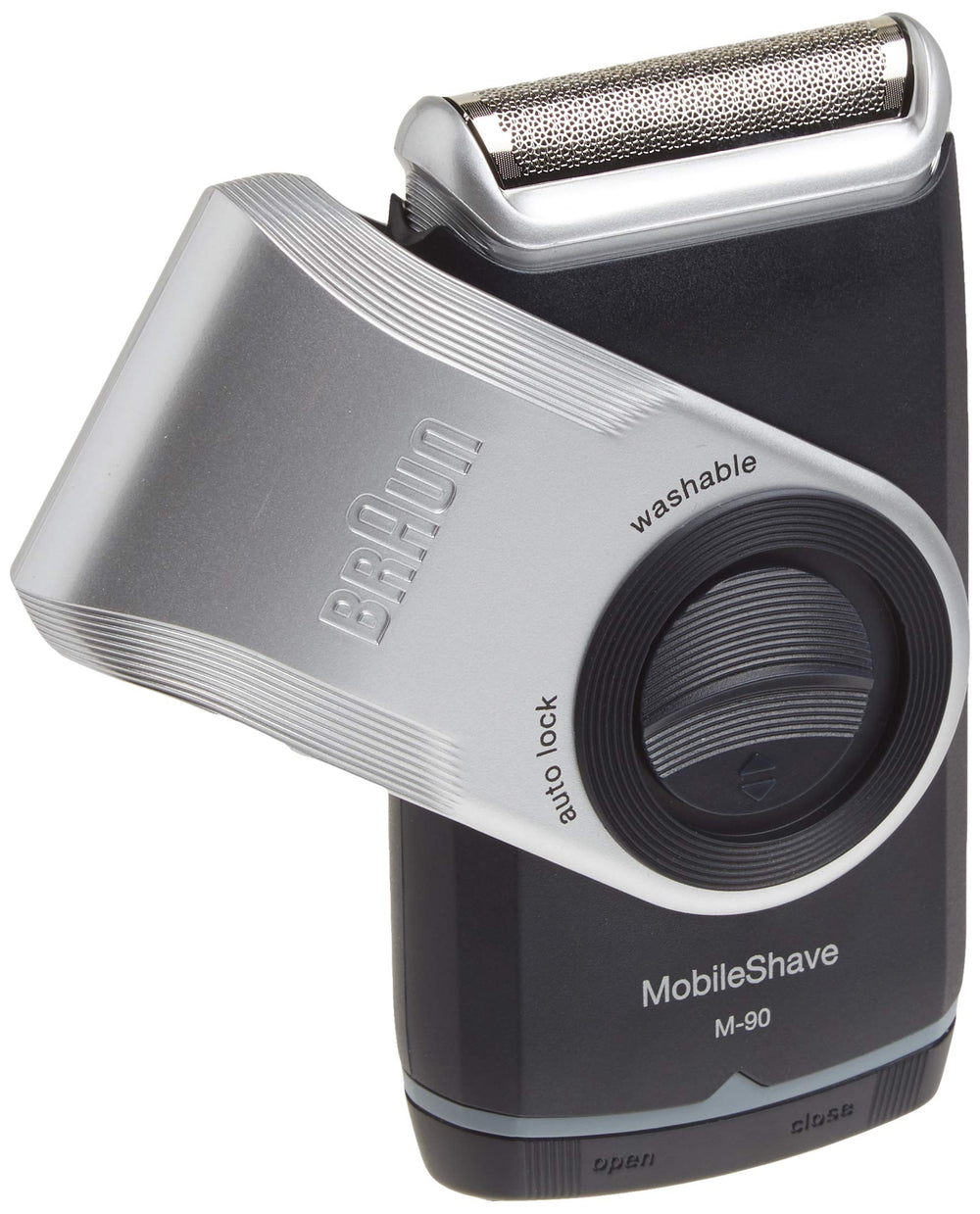 Braun M90 MobileShave wide foil close-up for a smooth on-the-go shave