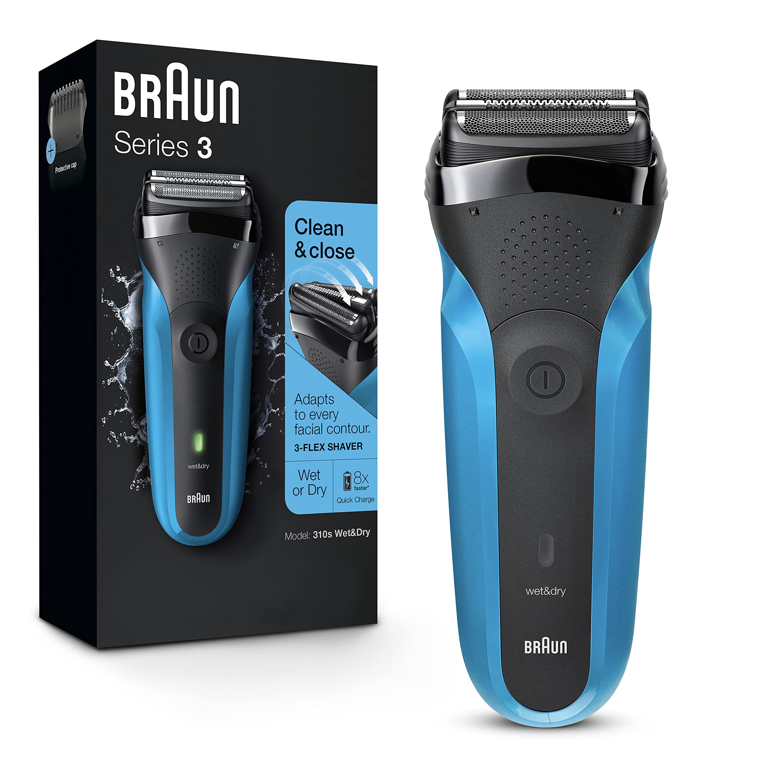 Braun Series 3 310s head close-up showing precision foils for a smooth shave