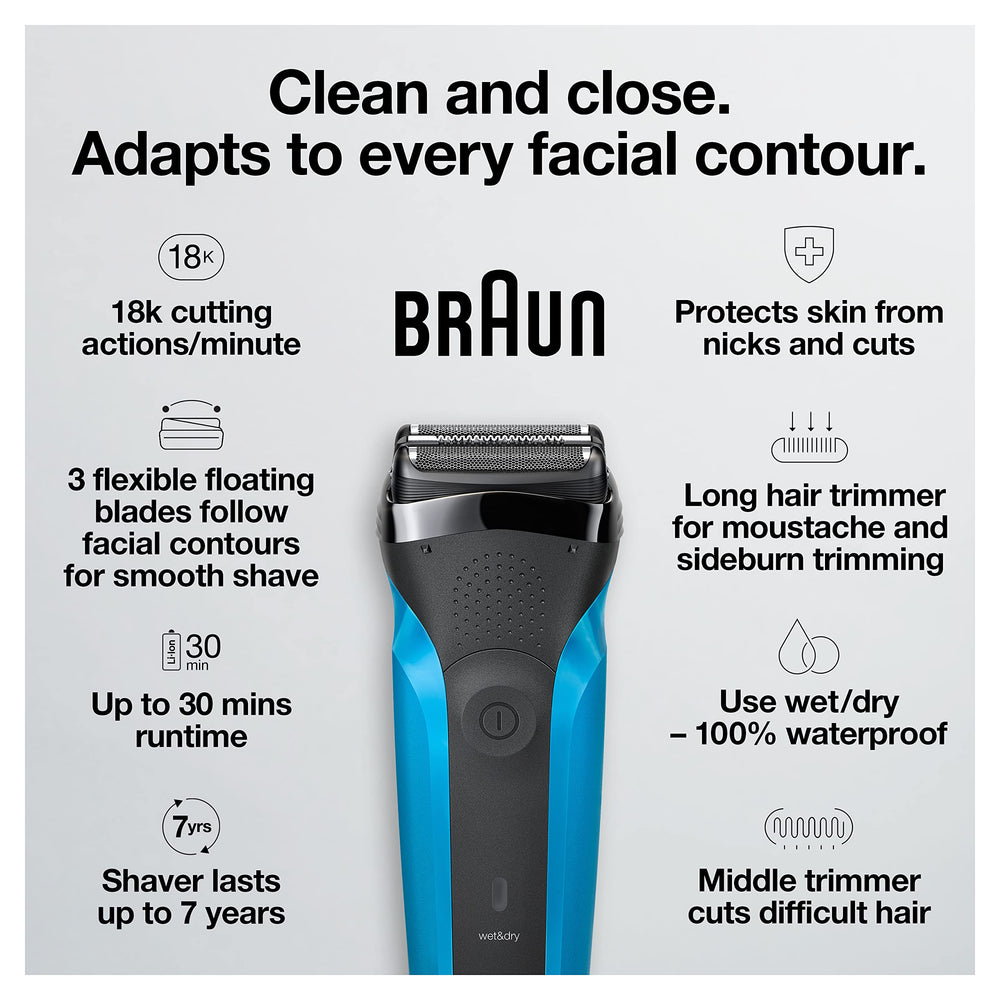 Braun Series 3 310s middle trimmer close-up trims long hairs