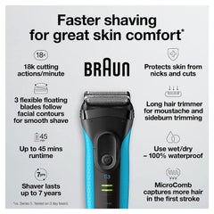 Braun Series 3 microcomb action capturing more hair per stroke.