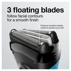 Braun Series 3 SensoFoil blades delivering smooth contact.