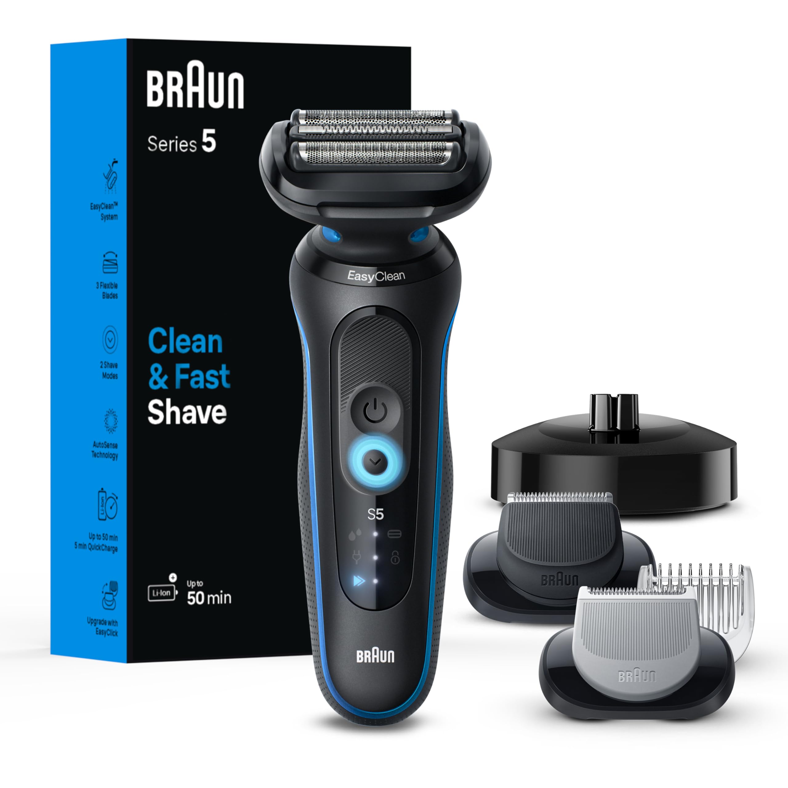 Braun Series 5 5150cs front view showing the shaver for a close, comfortable shave