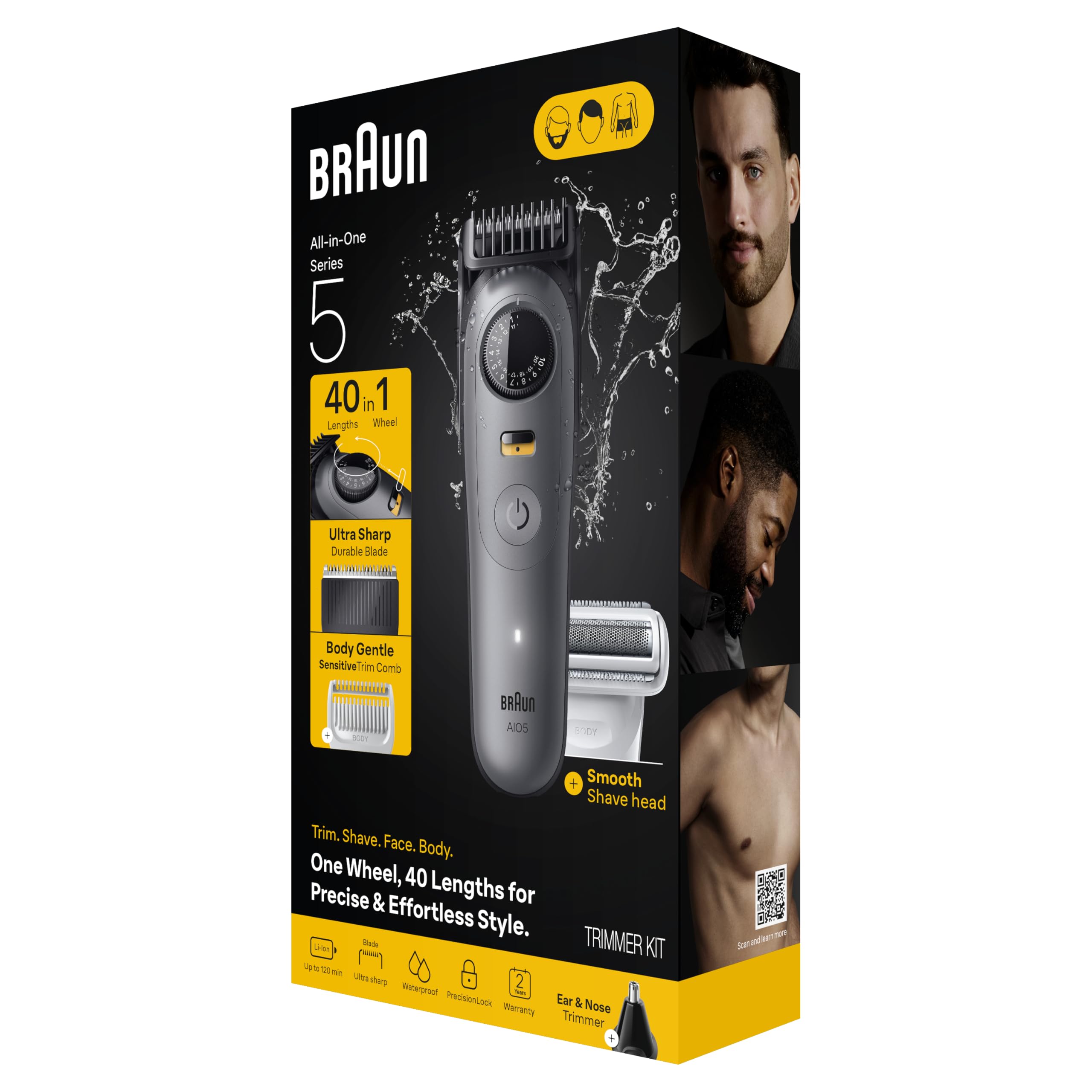 Braun Series 5 all-in-one grooming kit with attachments stored neatly