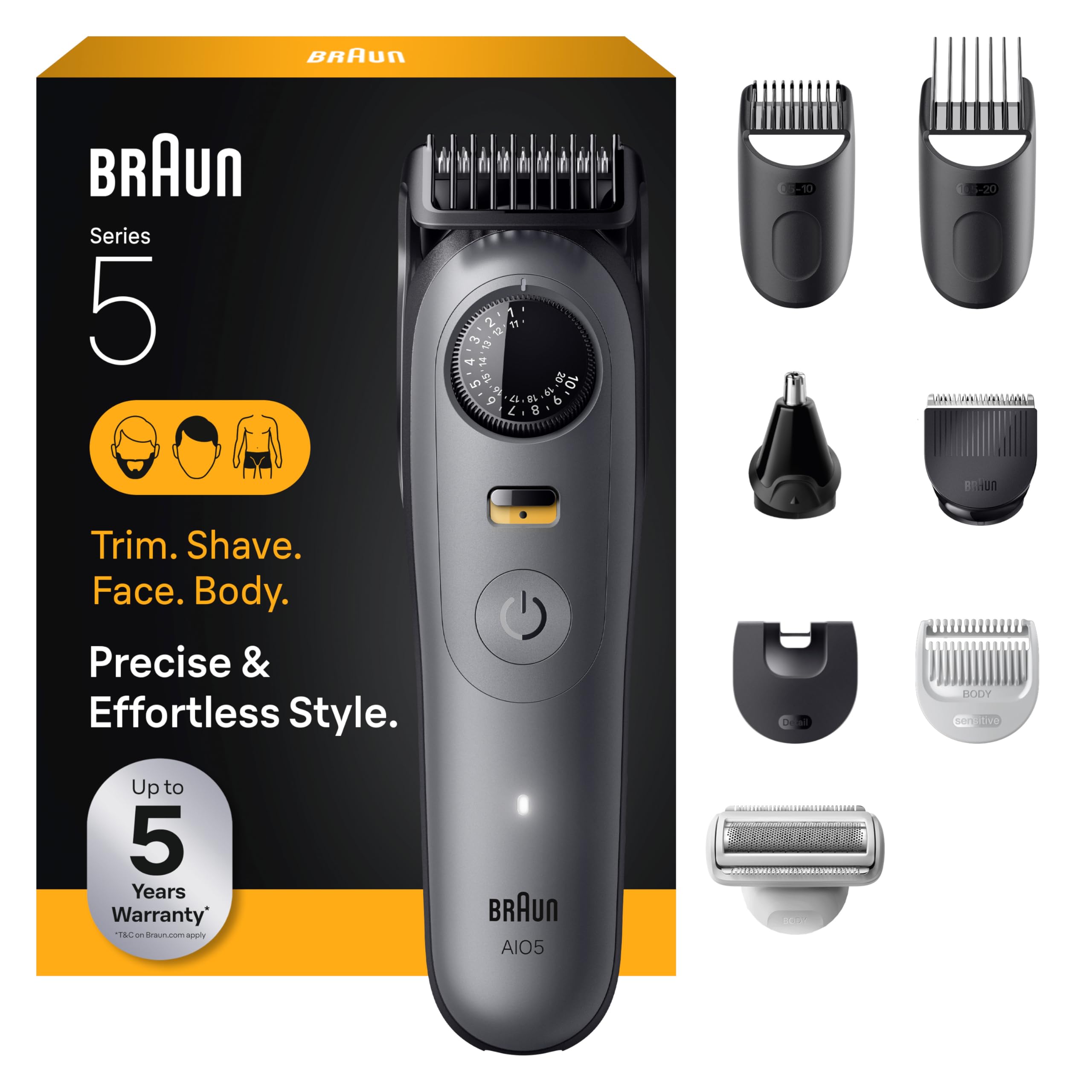 Braun Series 5 trimmer in hand for precise beard and hair grooming
