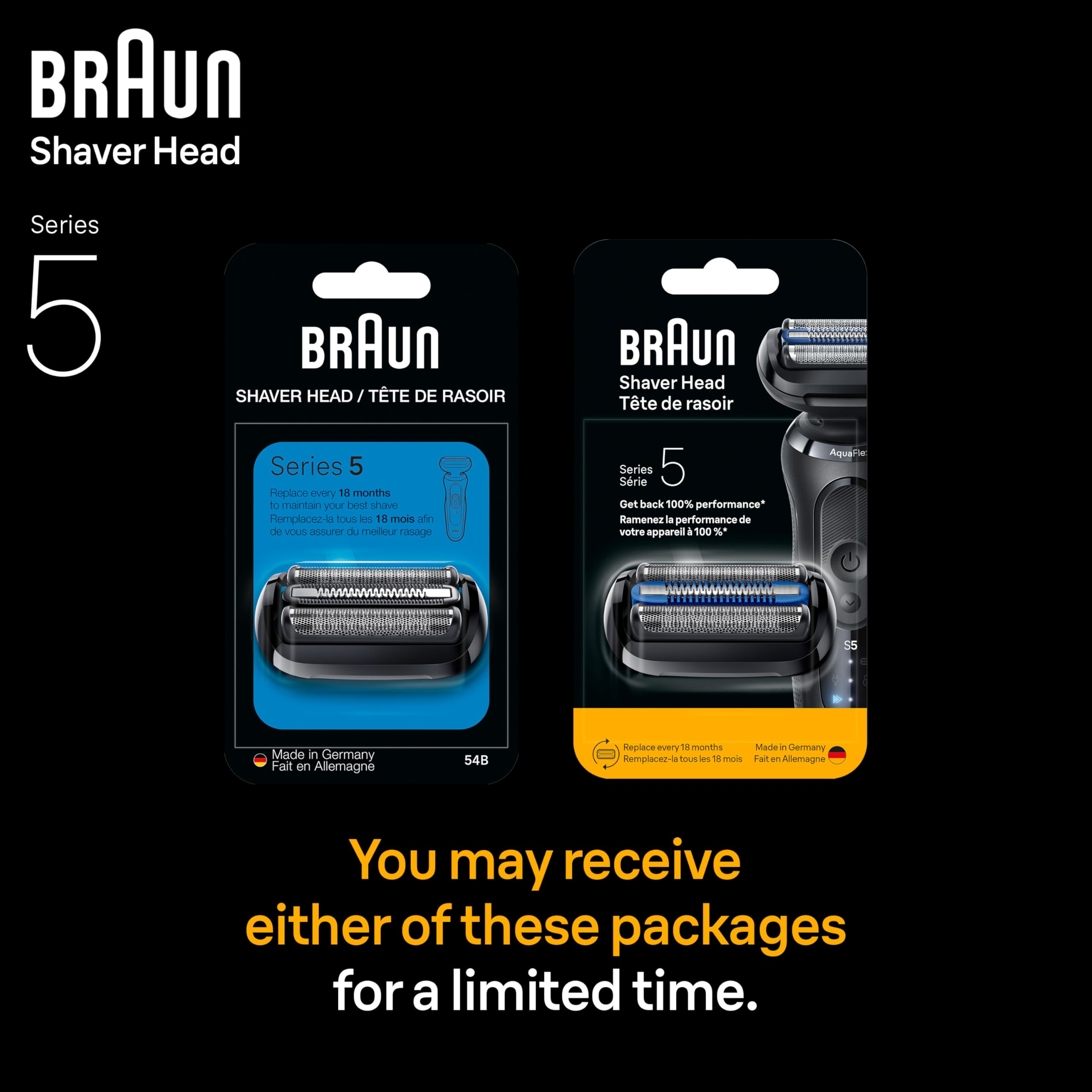 Braun Series 5 replacement head in black design for a sleek look