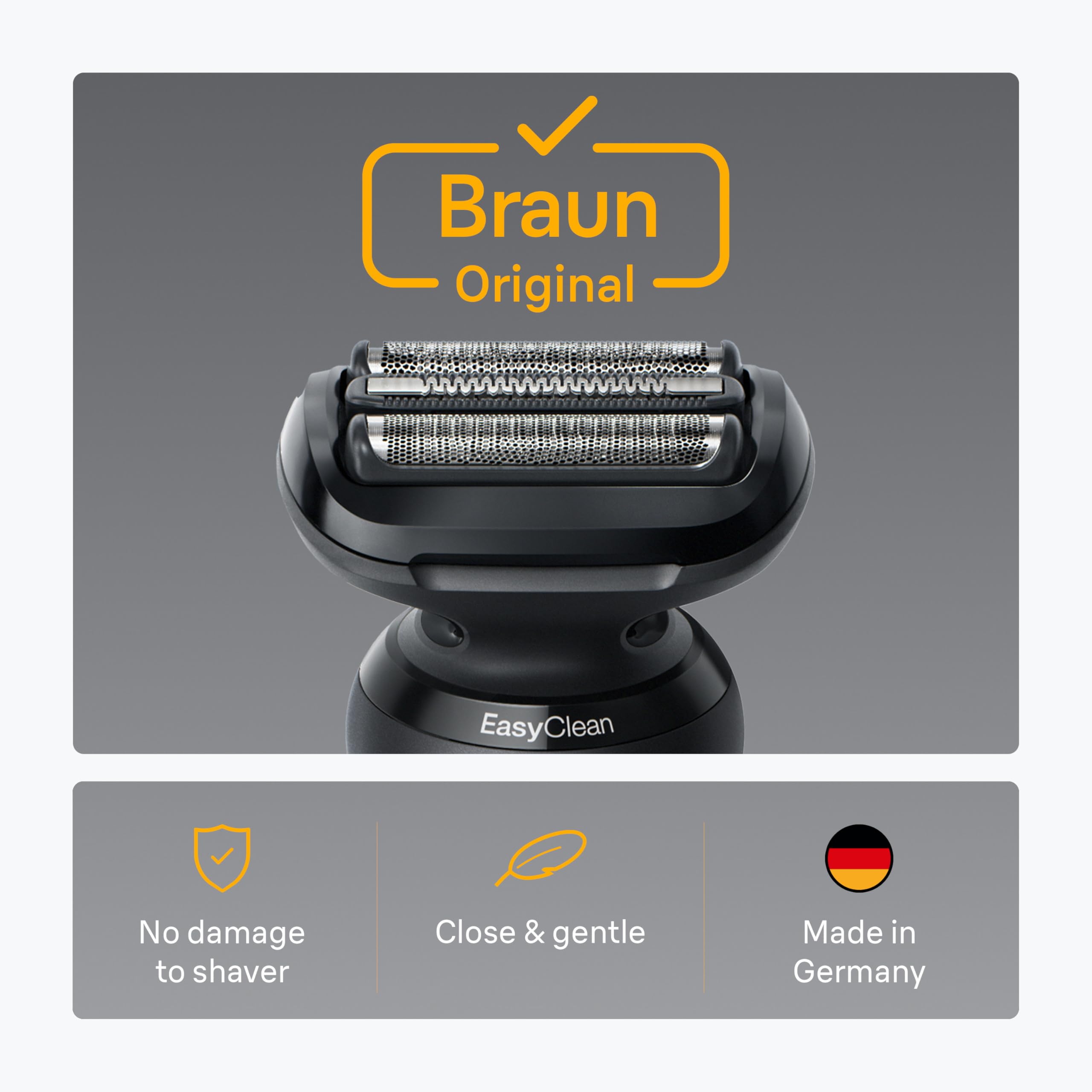 Braun Series 5 replacement head close-up, highlighting foil protection and blade alignment