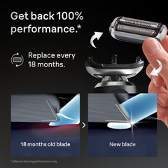 Braun Series 7 head with foil and three blades for smooth passes.