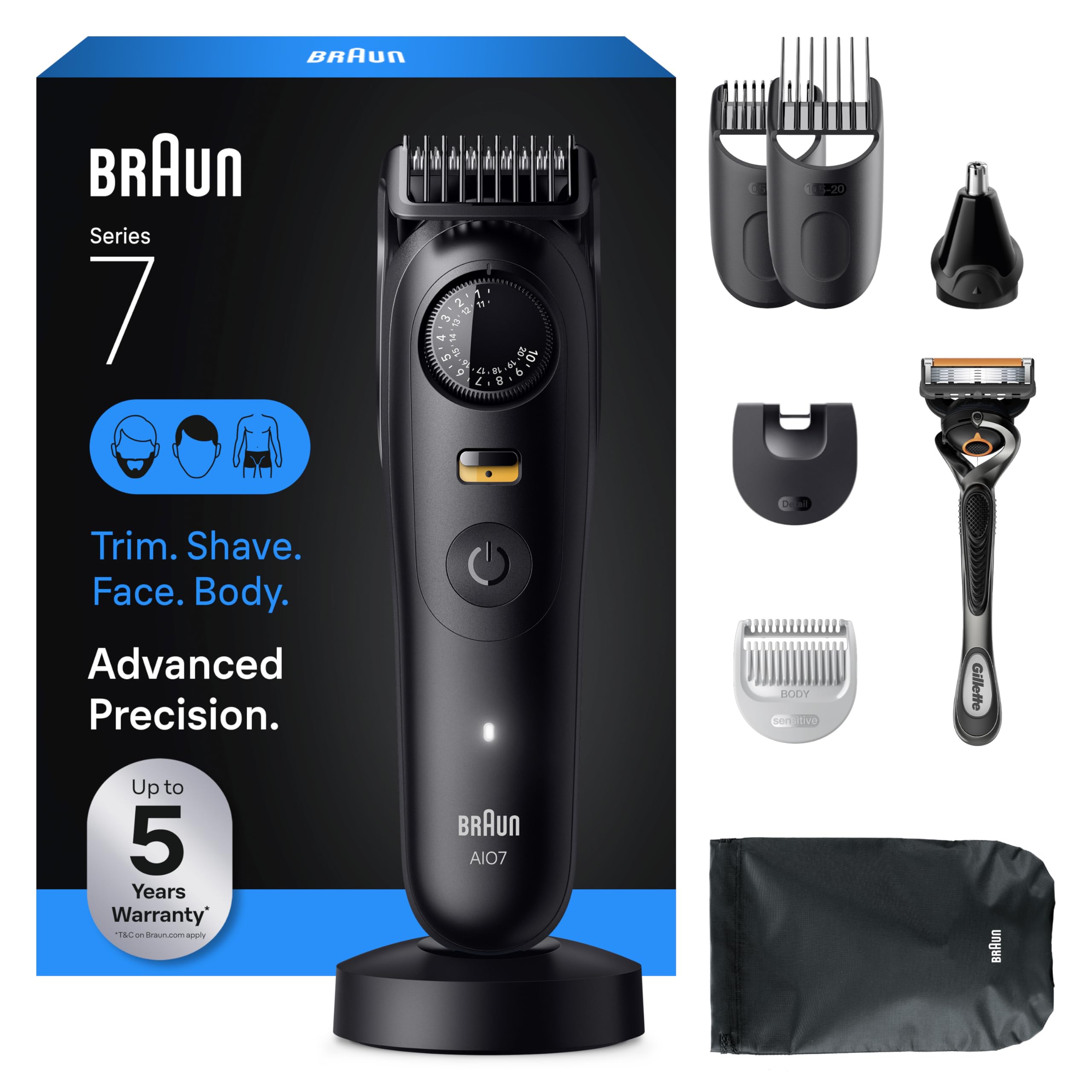 Braun Series 7 Pro all-in-one trimmer close-up for precise grooming.