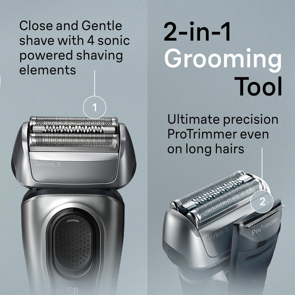 Braun Series 8 8517s galvano-silver casing offers premium look and durability.