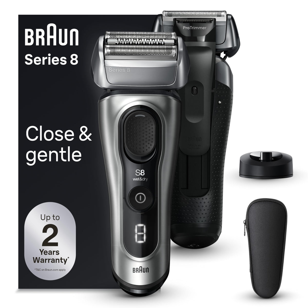 Braun Series 8 8517s head swivels 40 degrees for smoother, closer passes.