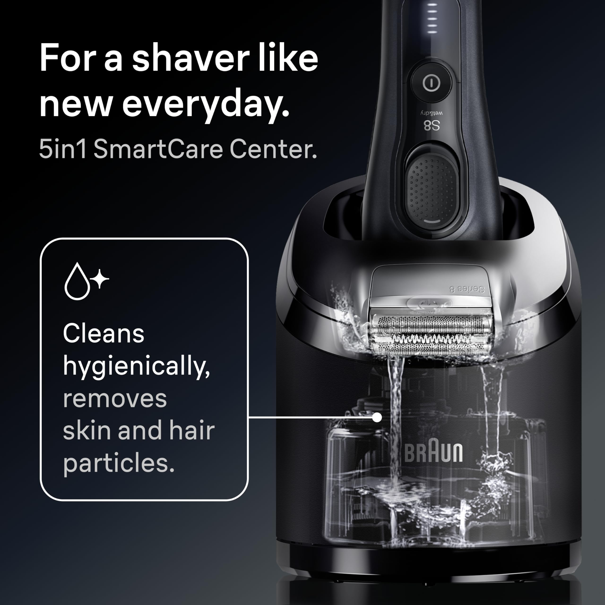 Braun Series 8 8560cc offers 60-minute runtime for extended grooming.