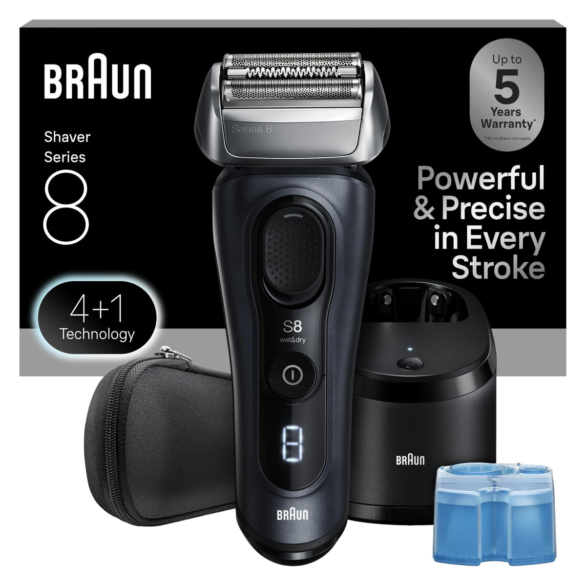 Braun Series 8 8560cc front view; premium grooming system for a close shave.