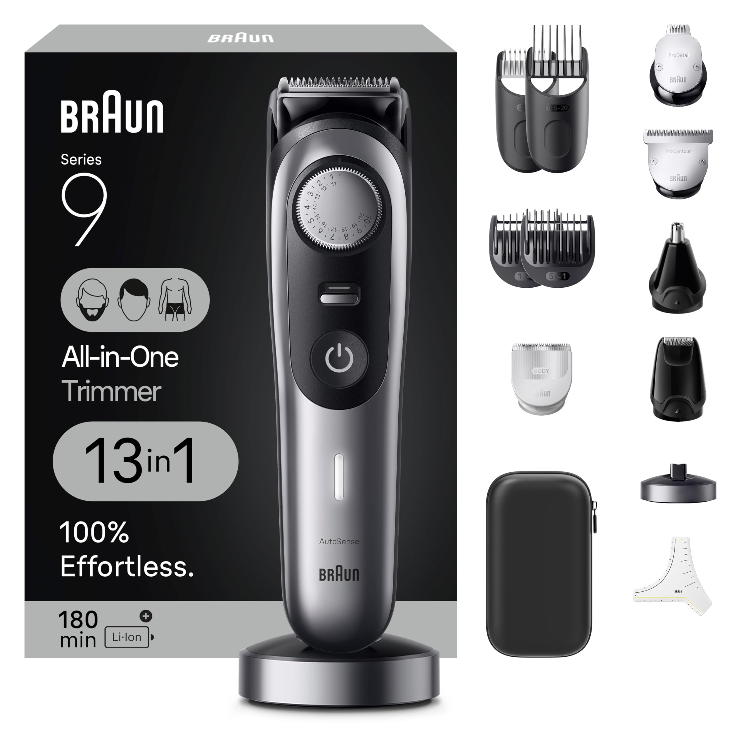 Braun Series 9 13-in-1 kit front view for versatile grooming