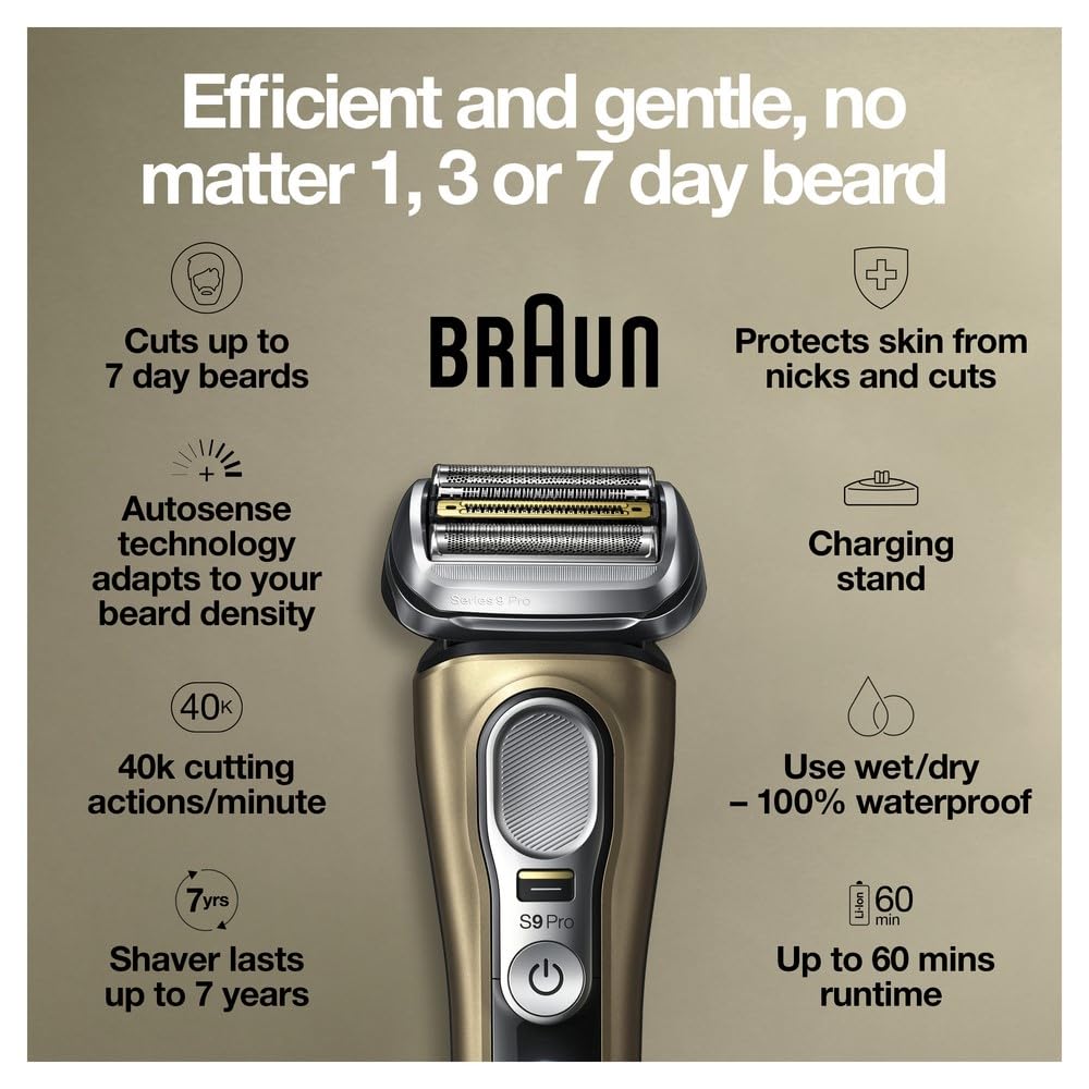 Braun Series 9 Pro 9419s waterproof design enables wet and dry use.